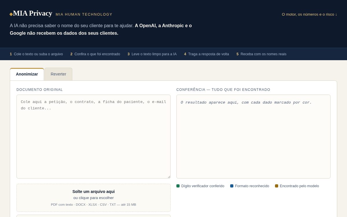Tela do MIA Privacy com o documento anonimizado.